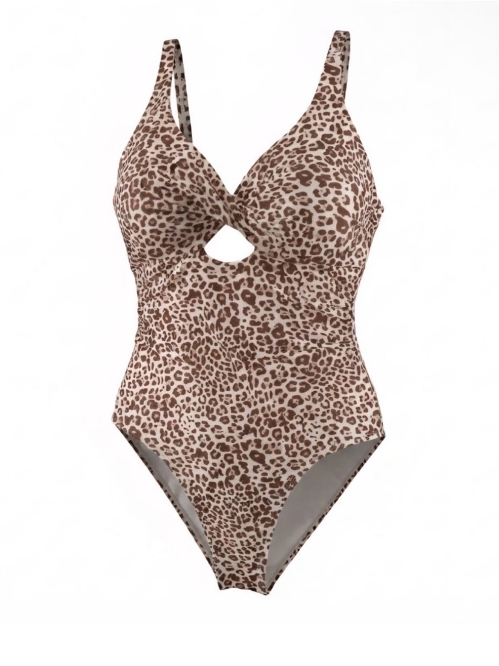 Tahari Cheetah Leopard Animal Print Tan Black Keyhole One Piece Swimsuit Large - Picture 3 of 9